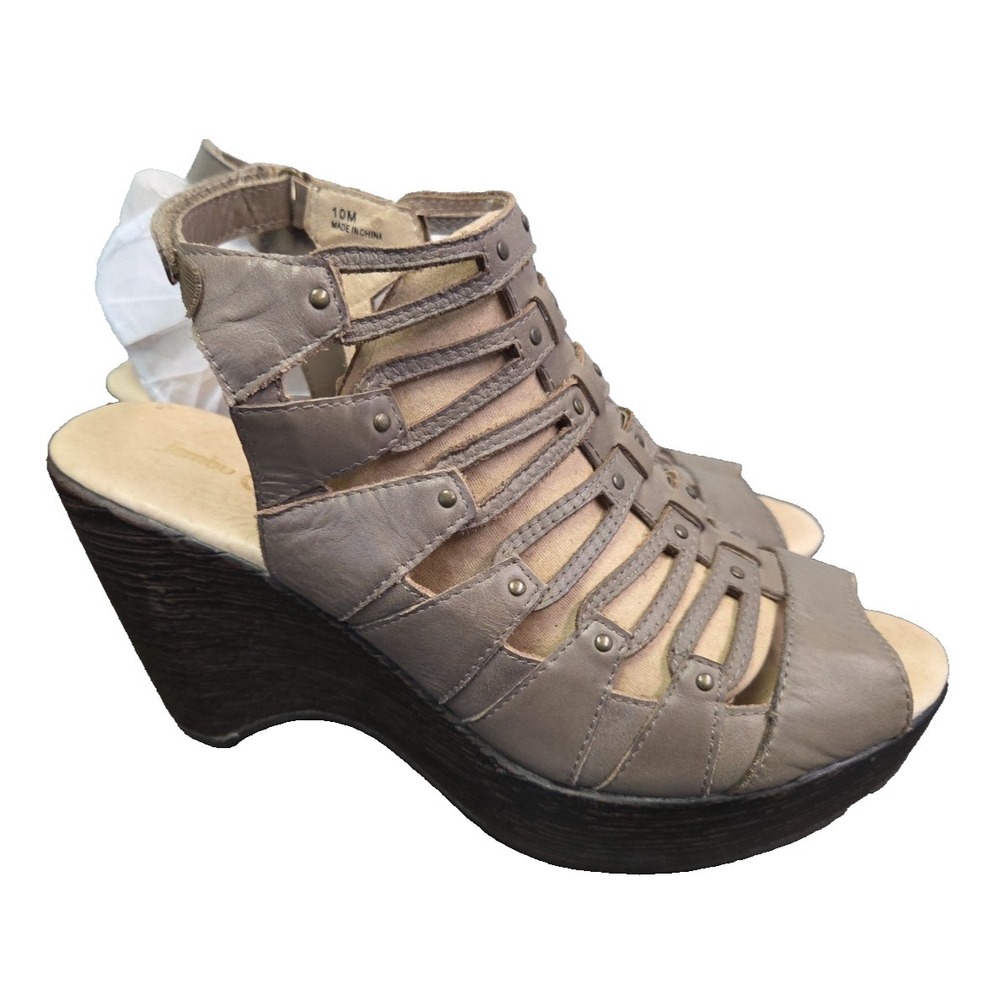 Jambu Womens Size 10 Taupe Gladiator‎ Wedge Sandals Heels Shoes Adjustable strap